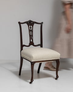 19th Century Cream Wood Chippendale Accent Chair with Upholstered Seat