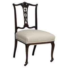 19th Century Cream Wood Chippendale Accent Chair with Upholstered Seat