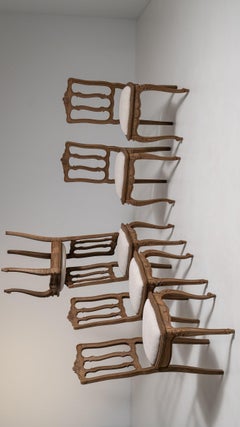 19th Century Cream Wood Set of Six Louis XV Oak Dining Chairs