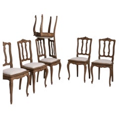 19th Century Cream Wood Set of Six Louis XV Oak Dining Chairs