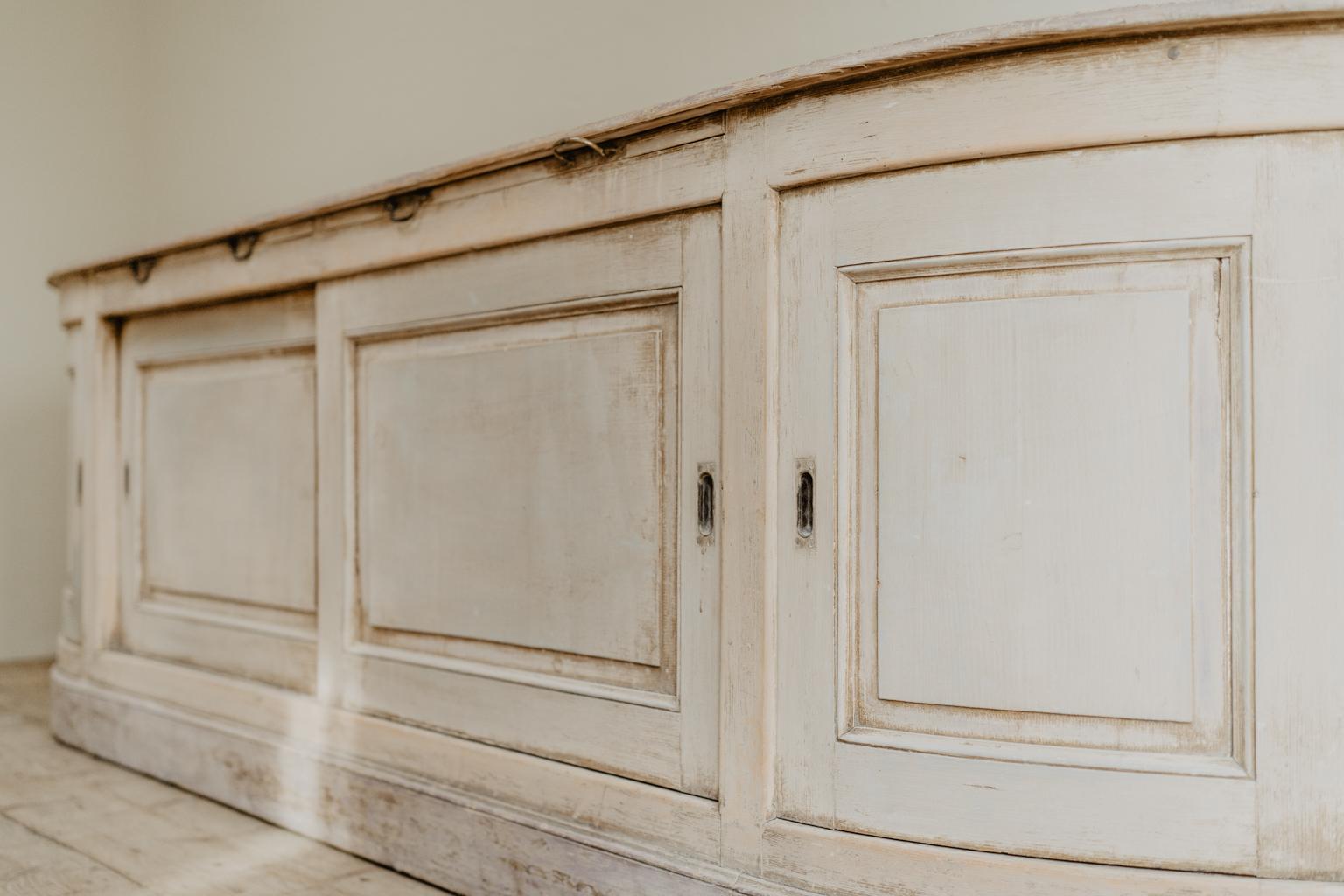 19th Century Creamcolored Pinewood Bakeryshop Counter/Enfilade/Dresser 11