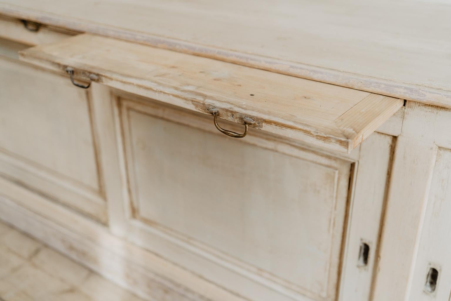 19th Century Creamcolored Pinewood Bakeryshop Counter/Enfilade/Dresser 13