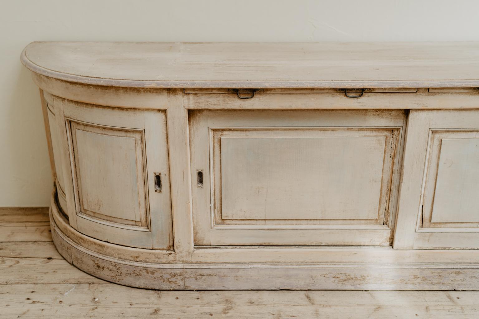 Gorgeous patina on this enfilade/counter/dresser that was made in 1865 for a bakeryshop in Bordeaux, France.