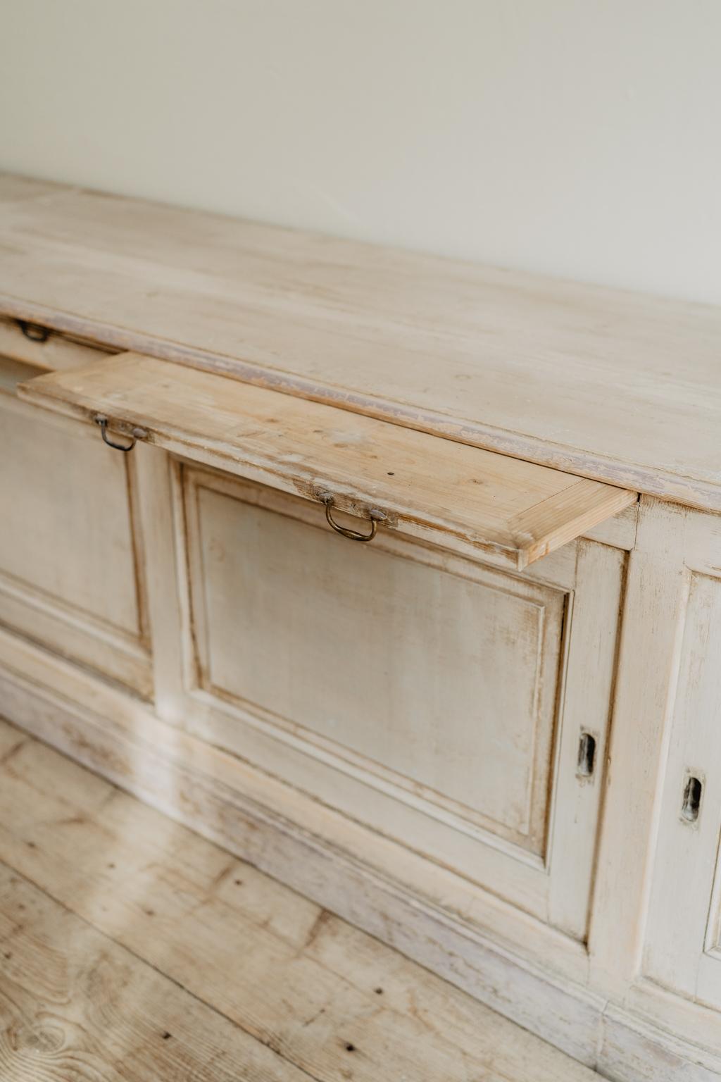 19th Century Creamcolored Pinewood Bakeryshop Counter/Enfilade/Dresser 4