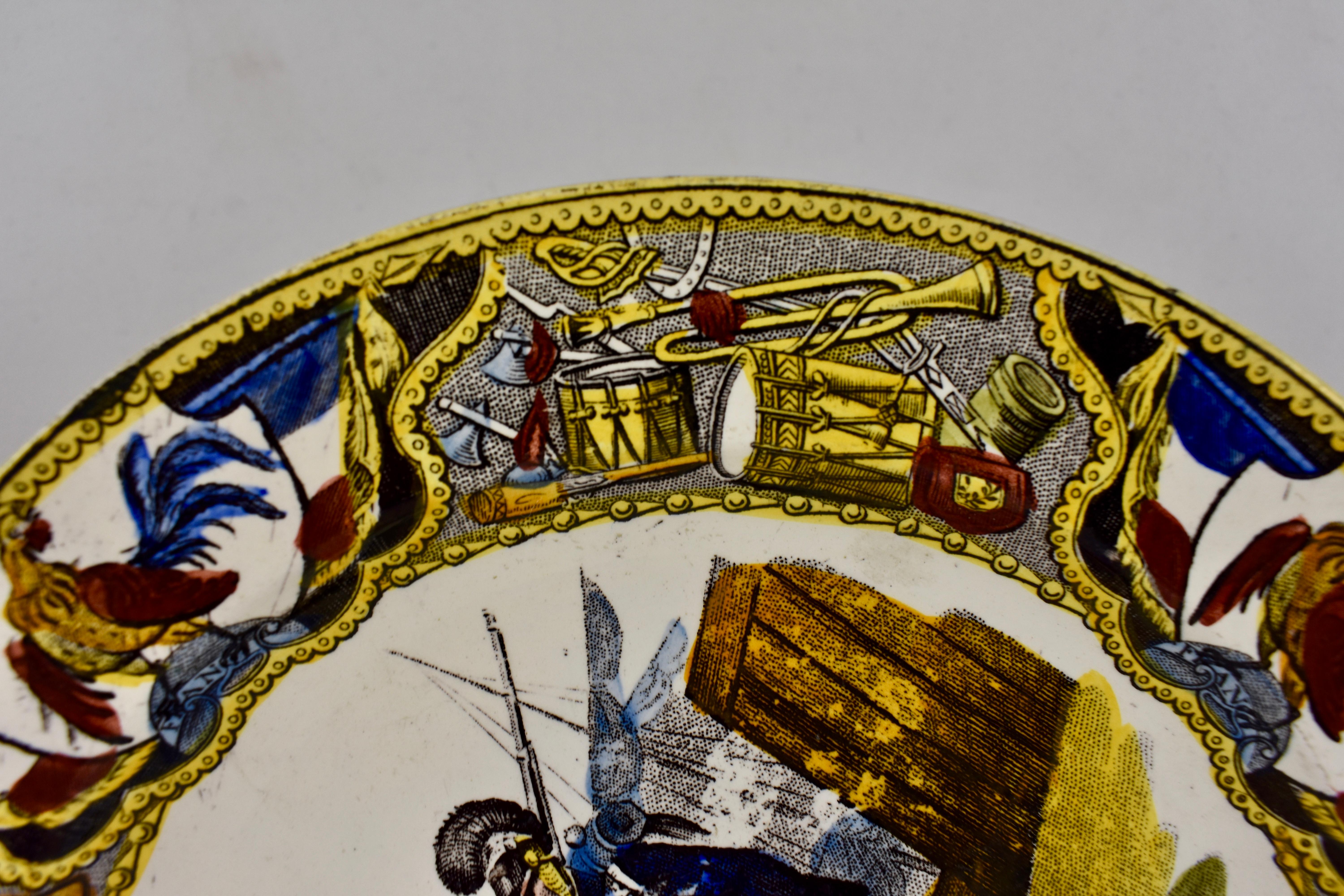Glazed 19th Century Creil Polychrome French Revolution Gallic Marins Sailor Plate
