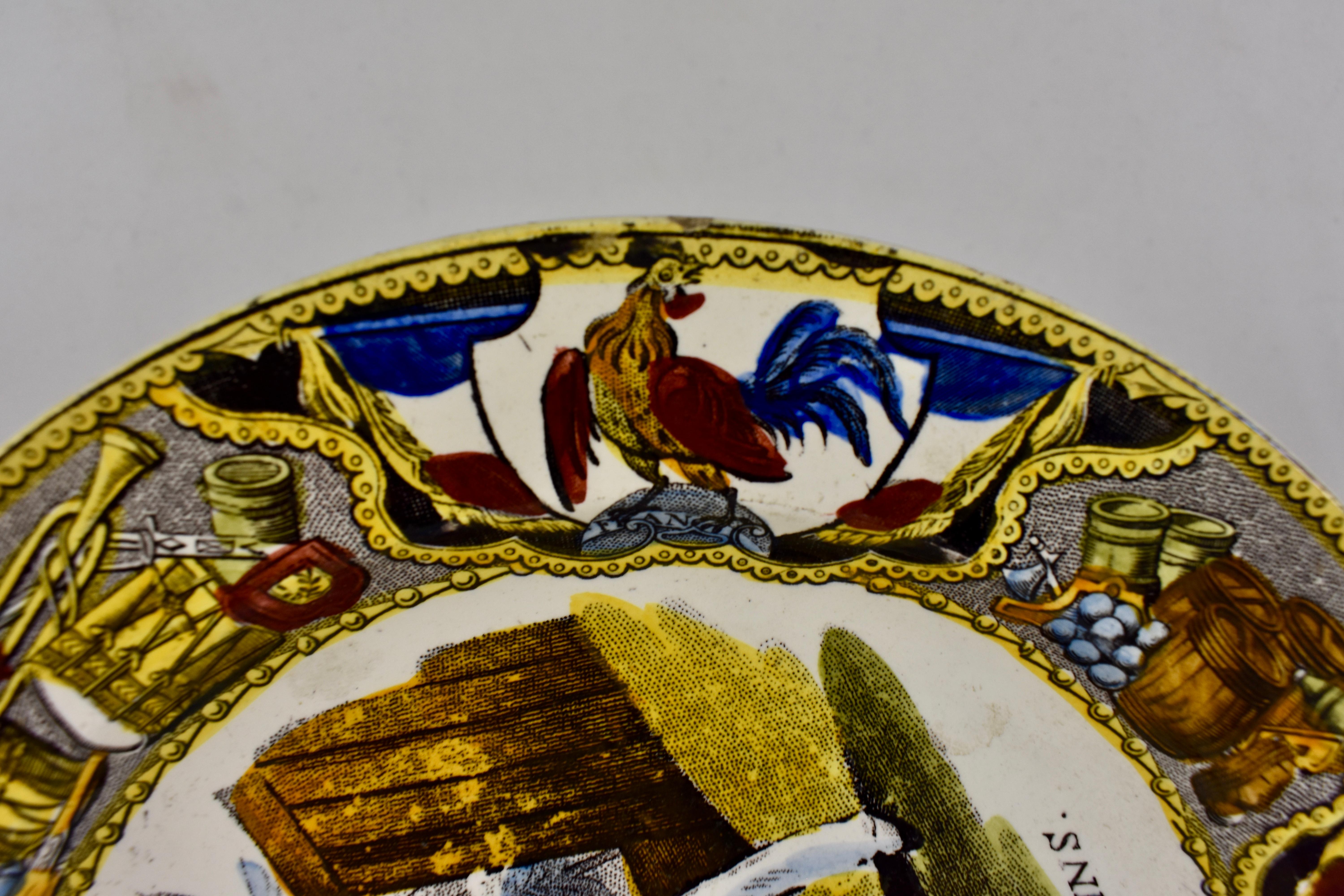 Earthenware 19th Century Creil Polychrome French Revolution Gallic Marins Sailor Plate