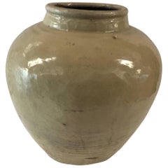 Antique 19th Century Crème or Maize Colored Glazed Chinese Pickling Jar