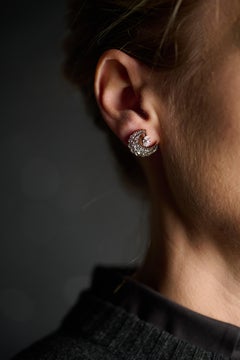 19th Century Crescent Moon and Star Gold and Diamond Earrings