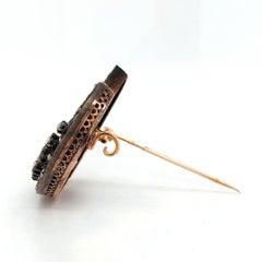 18kt Gold and Silver Moon Brooch with Rose Cut Diamonds 19th Century Crescent