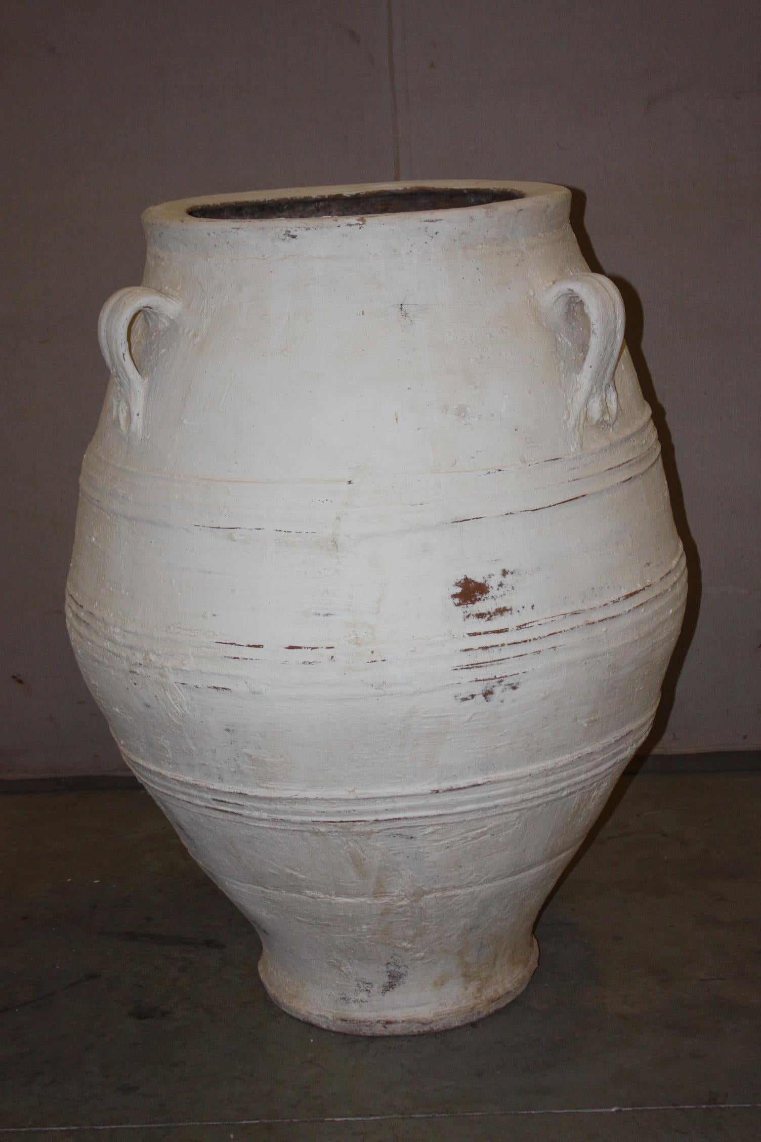 Greek 19th Century Crete Whitewashed Olive Jar For Sale