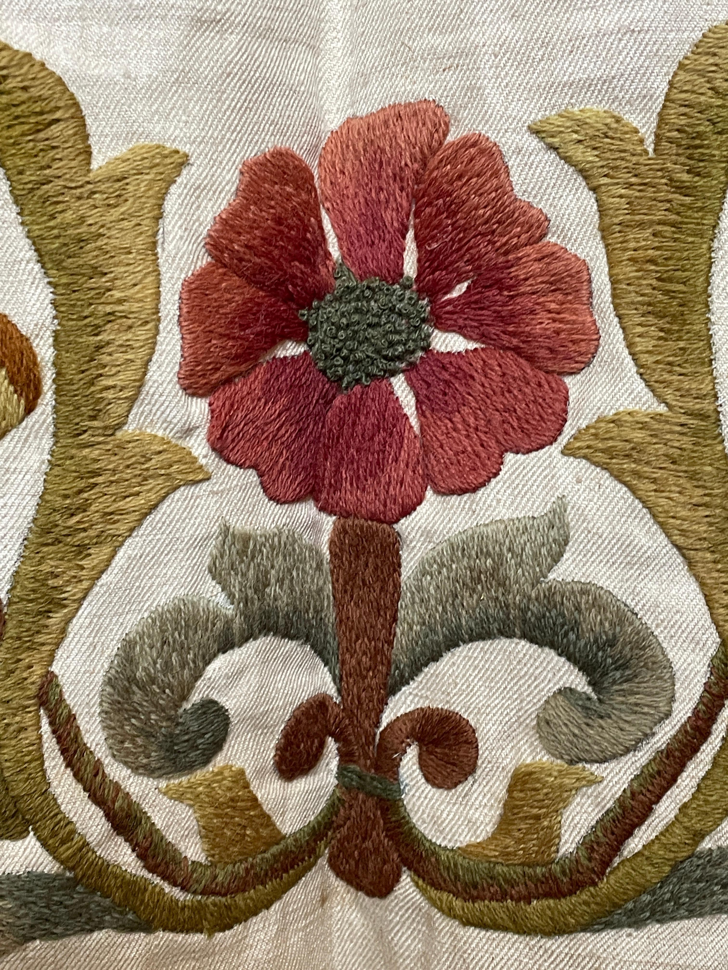 Siglo XIX Crewelwork Bordado Lino Colgante Cortina Colcha 79