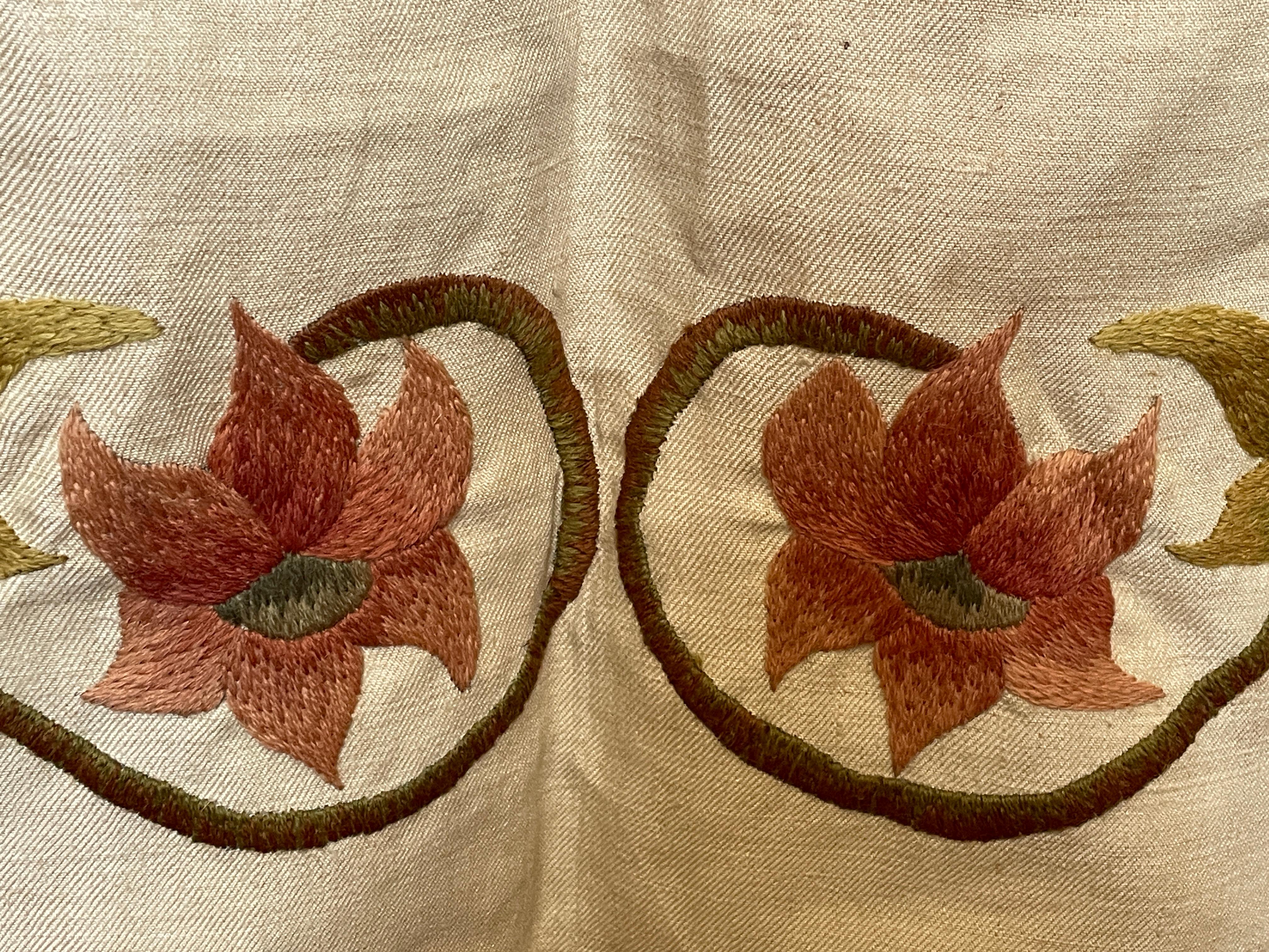 Siglo XIX Crewelwork Bordado Lino Colgante Cortina Colcha 79