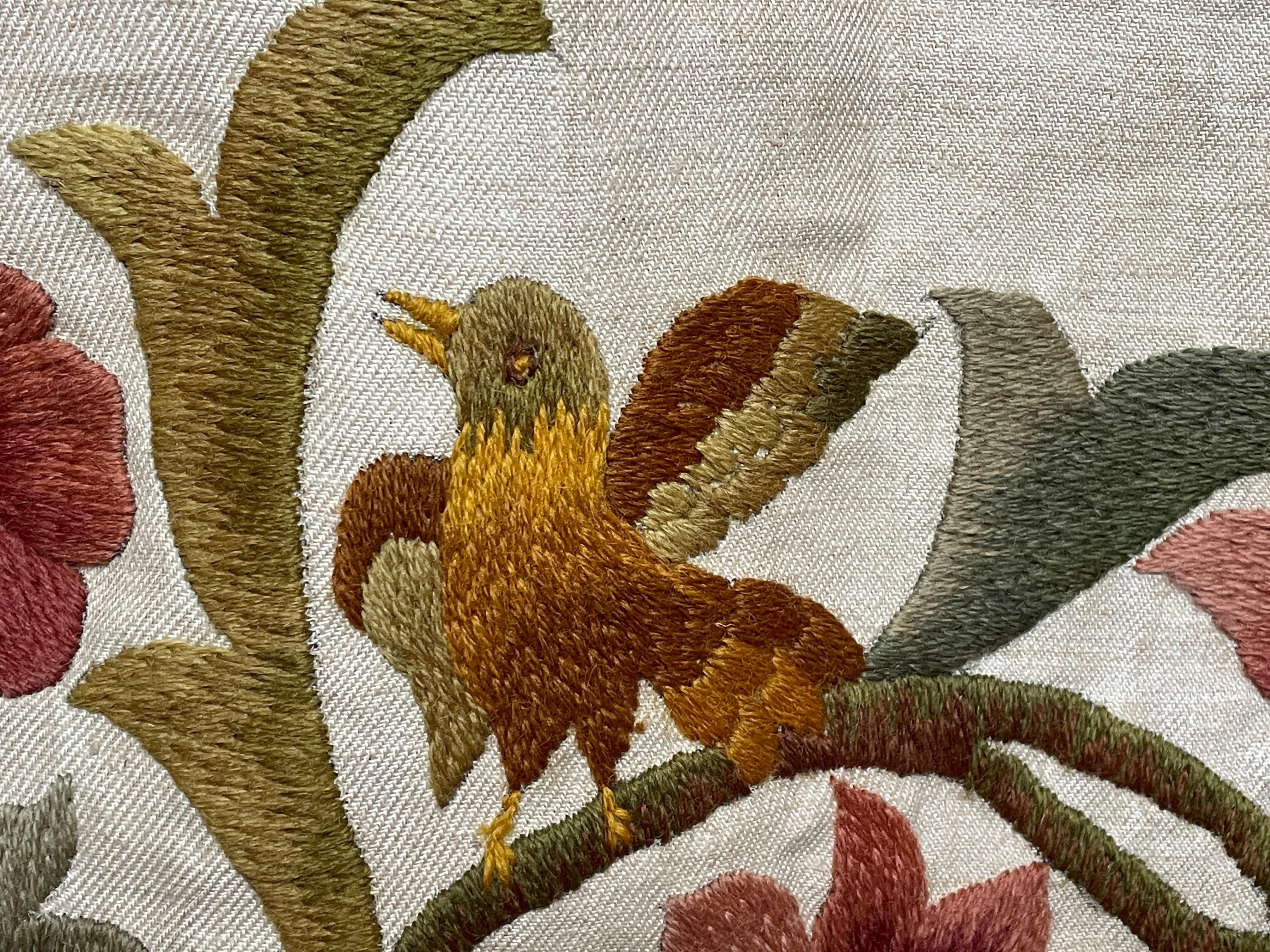 Siglo XIX Crewelwork Bordado Lino Colgante Cortina Colcha 79