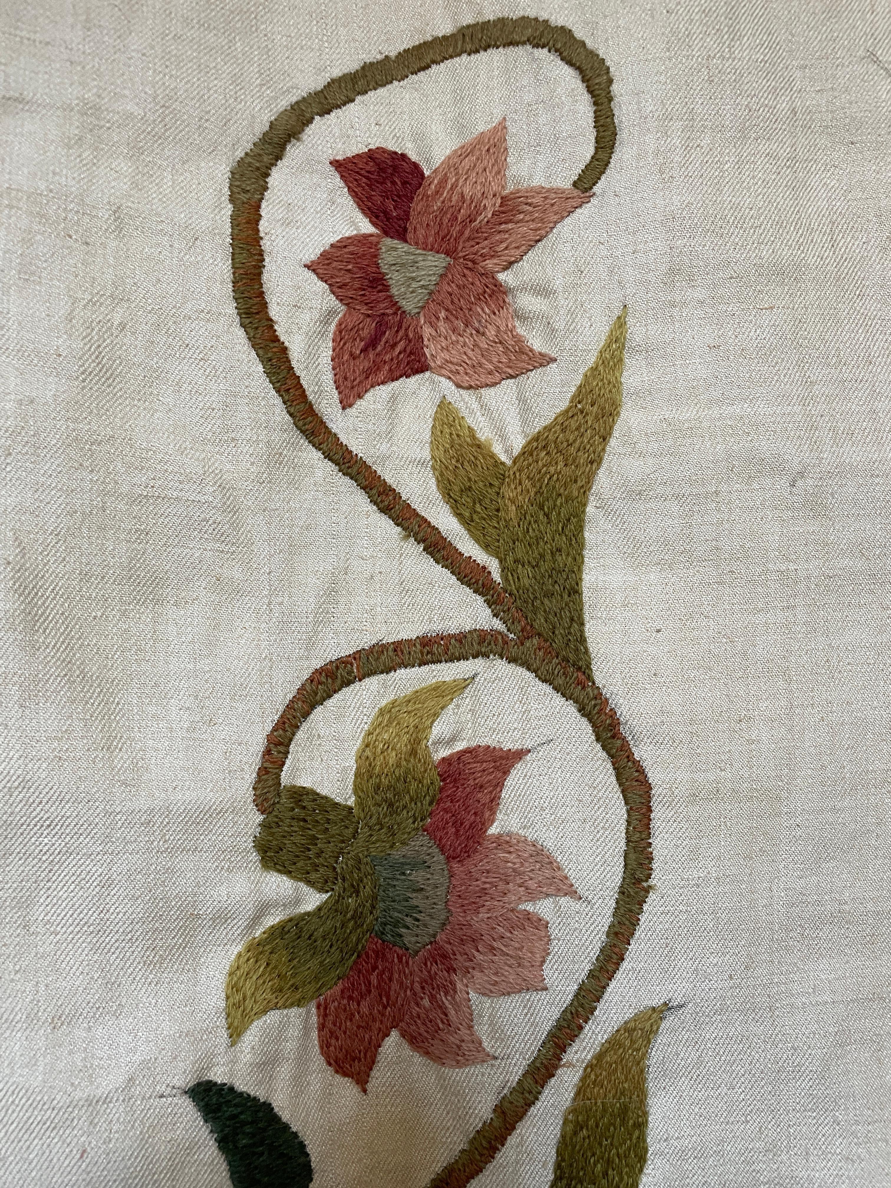 Siglo XIX Crewelwork Bordado Lino Colgante Cortina Colcha 79