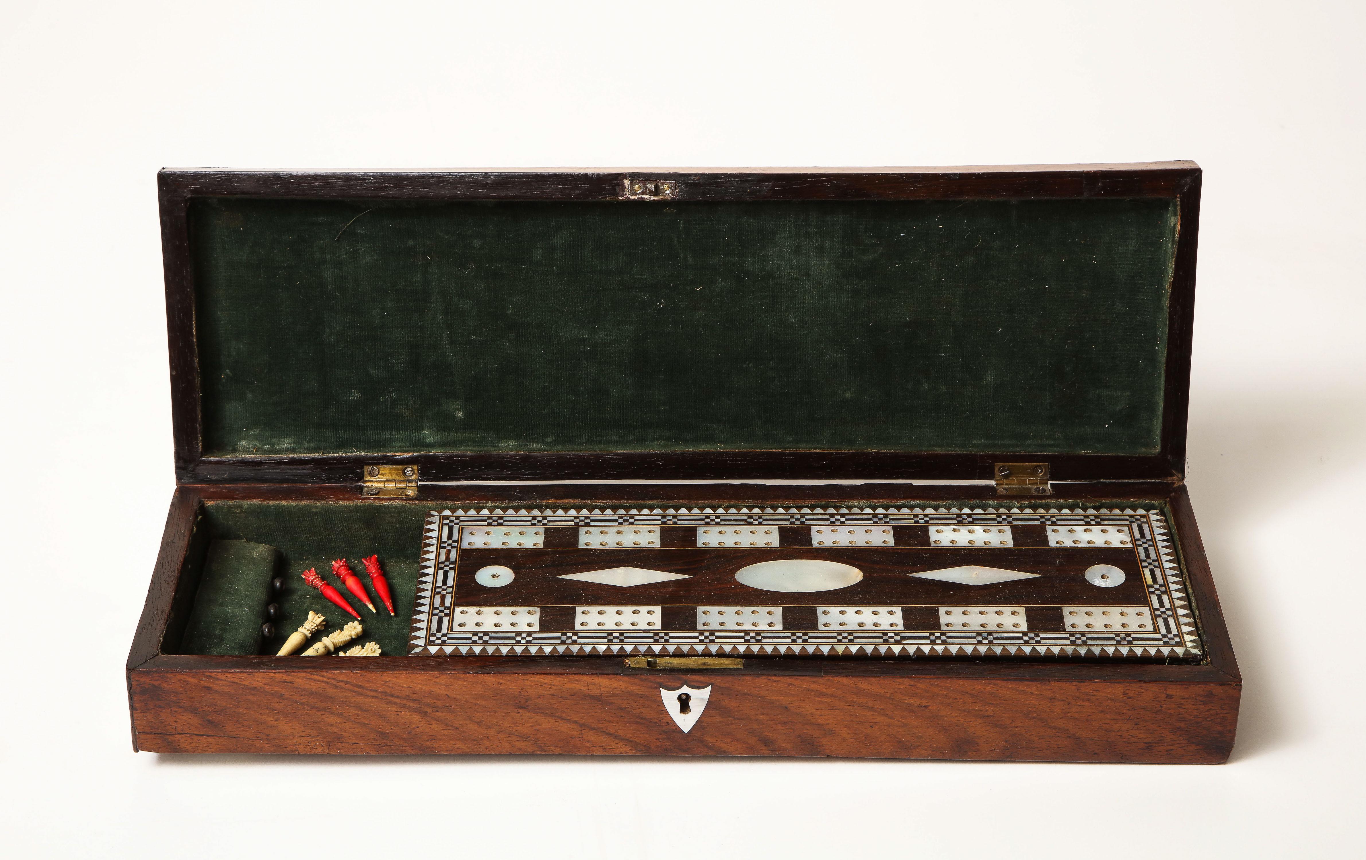 Mother-of-Pearl 19th Century Cribbage Board, Boxed For Sale