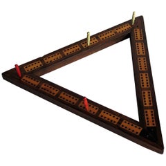 Antique 19th Century Cribbage Game Score Board Inlaid Woods with 4 Pegs, circa 1820