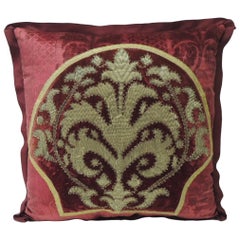 Antique Crimson Red and Gold Crest Applique Decorative Pillow