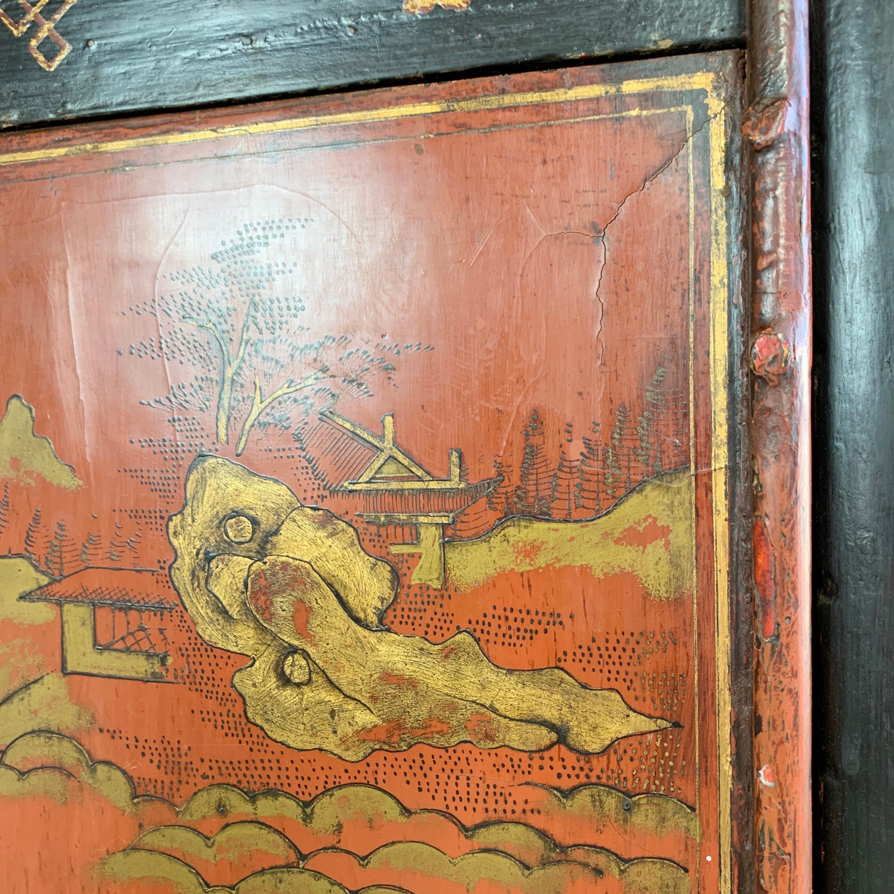 Cabinet de Chinoiserie du 19ème siècle, rouge cramoisi sur fond noir en vente 10