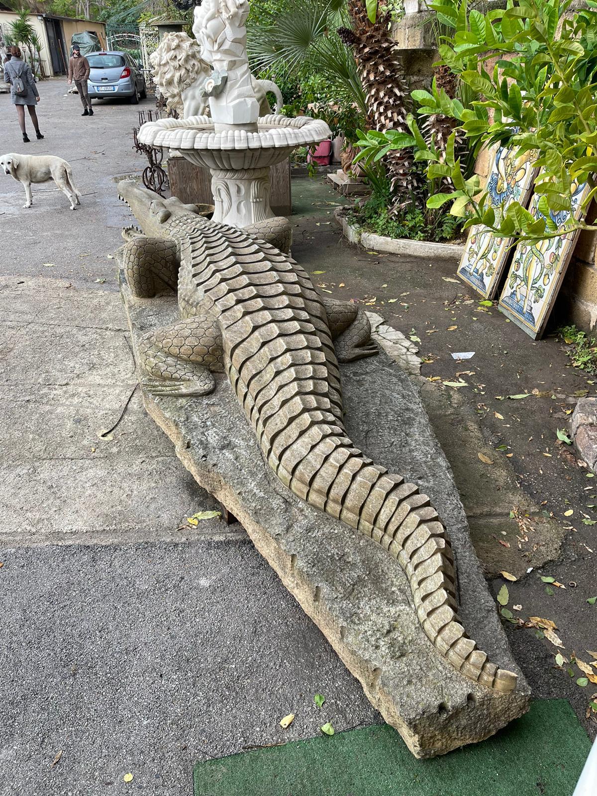 19th Century Crocodile Sculpture, Green Marble, Natural Size For Sale 9