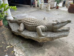 Sculpture de crocodile du 19ème siècle, marbre vert, taille naturelle