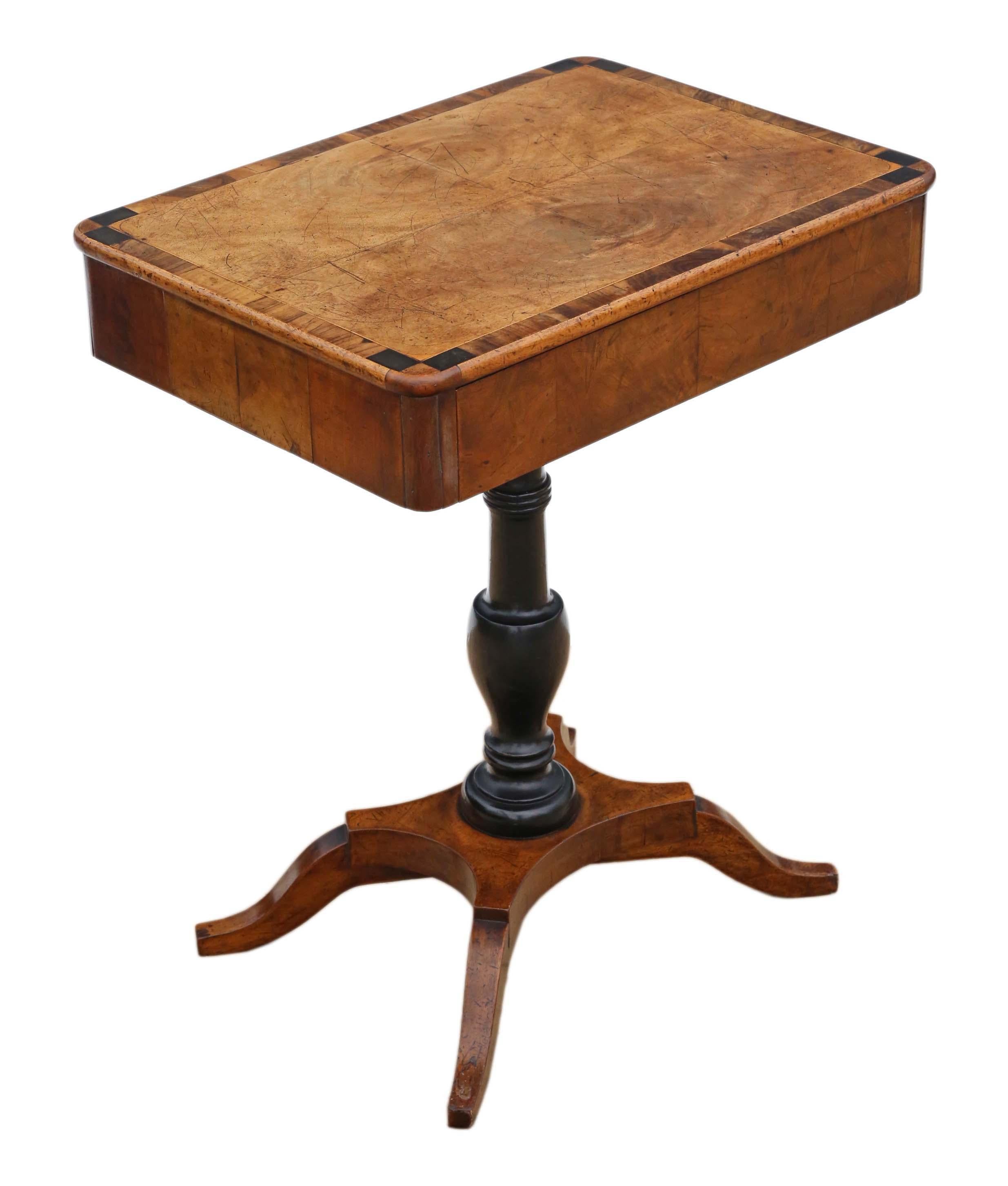 19th Century Crossbanded Walnut Tea Supper Table Side Occasional For Sale 2