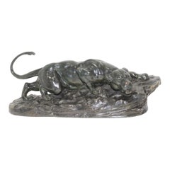 Antique 19th Century Crouching Panther Bronze