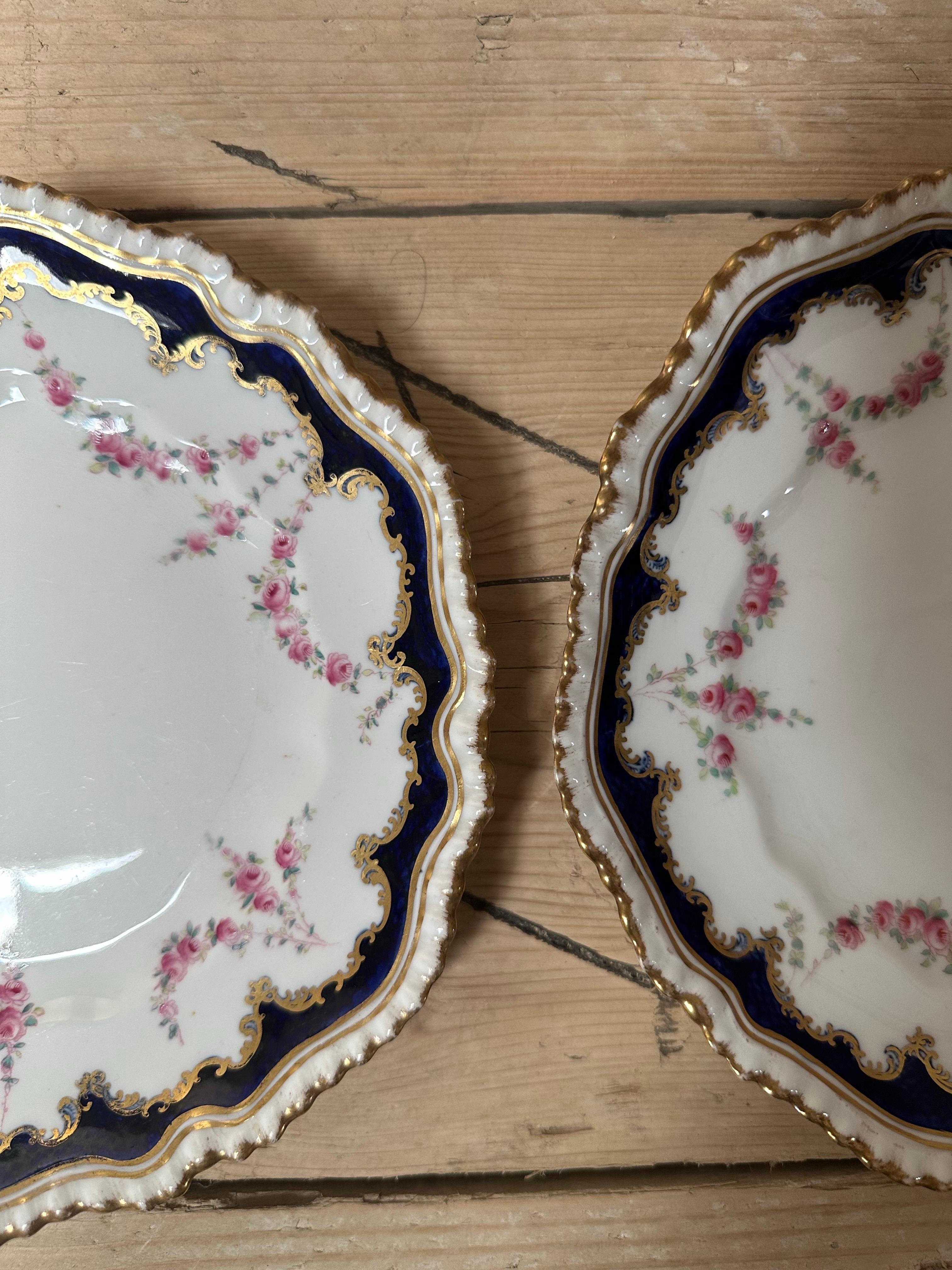 19th Century, Crown Staffordshire, Rose Garland, Gilded & Blue Border Plates For Sale 6
