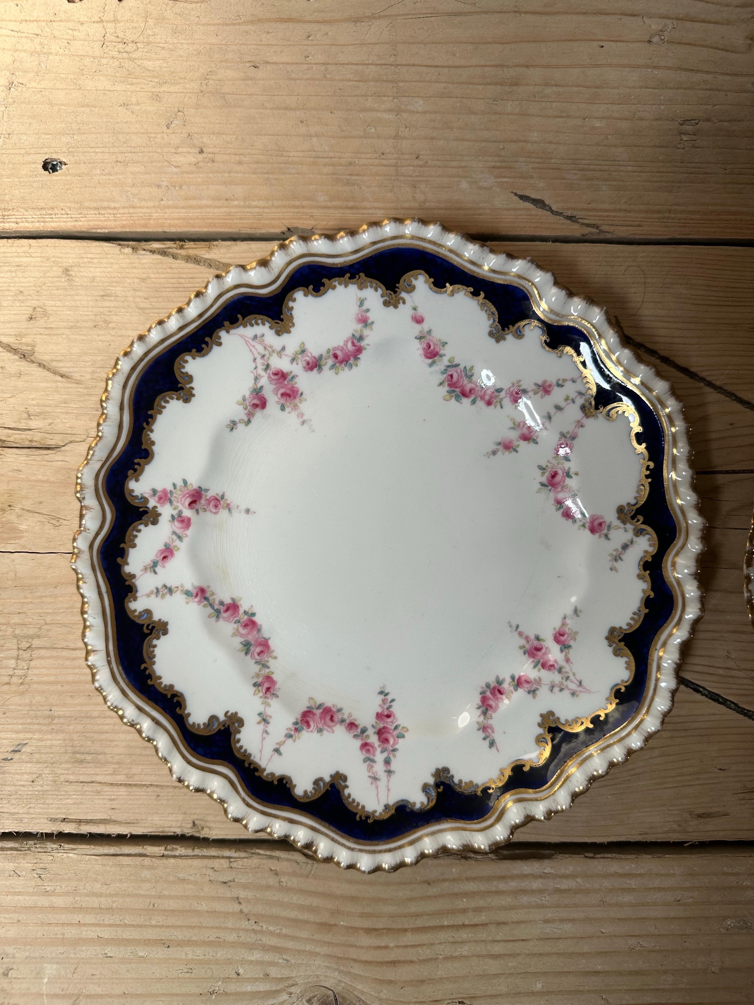 19th Century, Crown Staffordshire, Rose Garland, Gilded & Blue Border Plates For Sale 10