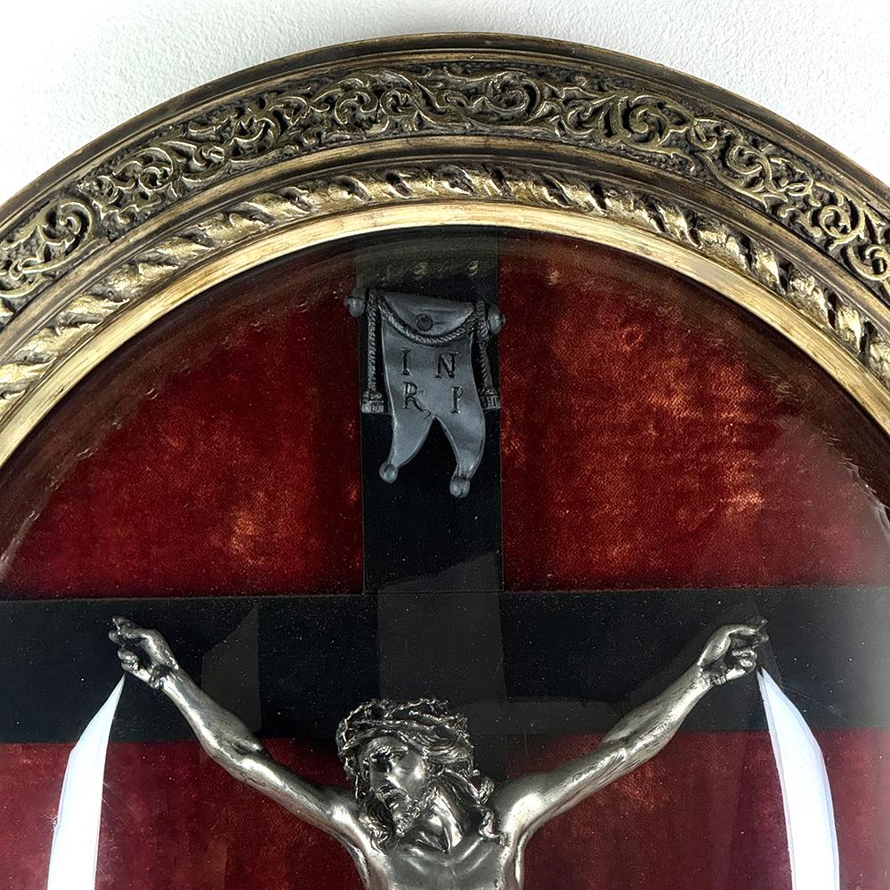 Hand-Crafted 19th Century Crucifix in Oval Giltwood Frame with Glass