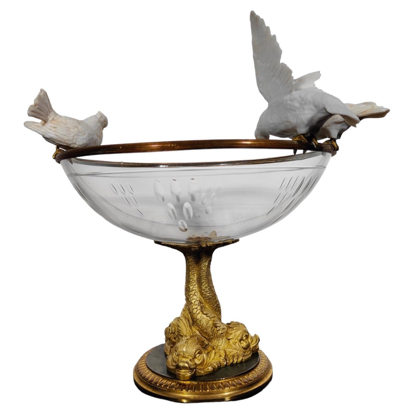 19th Century Crystal and Porcelain Centerpiece For Sale