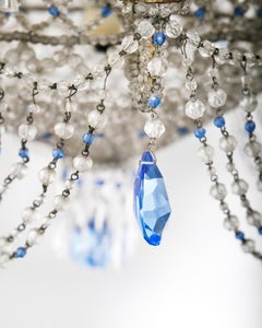 19th Century Crystal Beaded Cascading Swag Chandelier with Sapphire Blue Drops