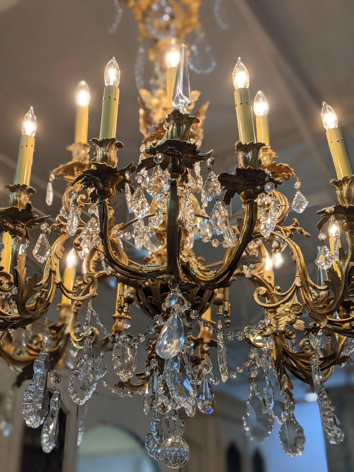 French 19th Century Crystal & Bronze Chandelier from France For Sale