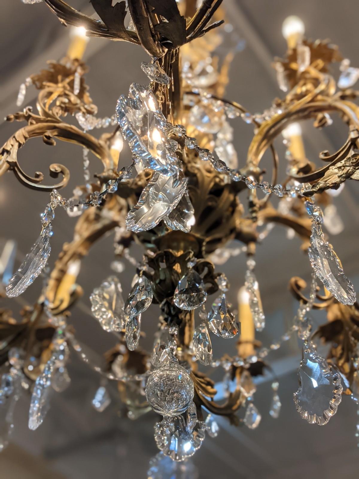19th Century Crystal & Bronze Chandelier from France In Good Condition For Sale In Dallas, TX