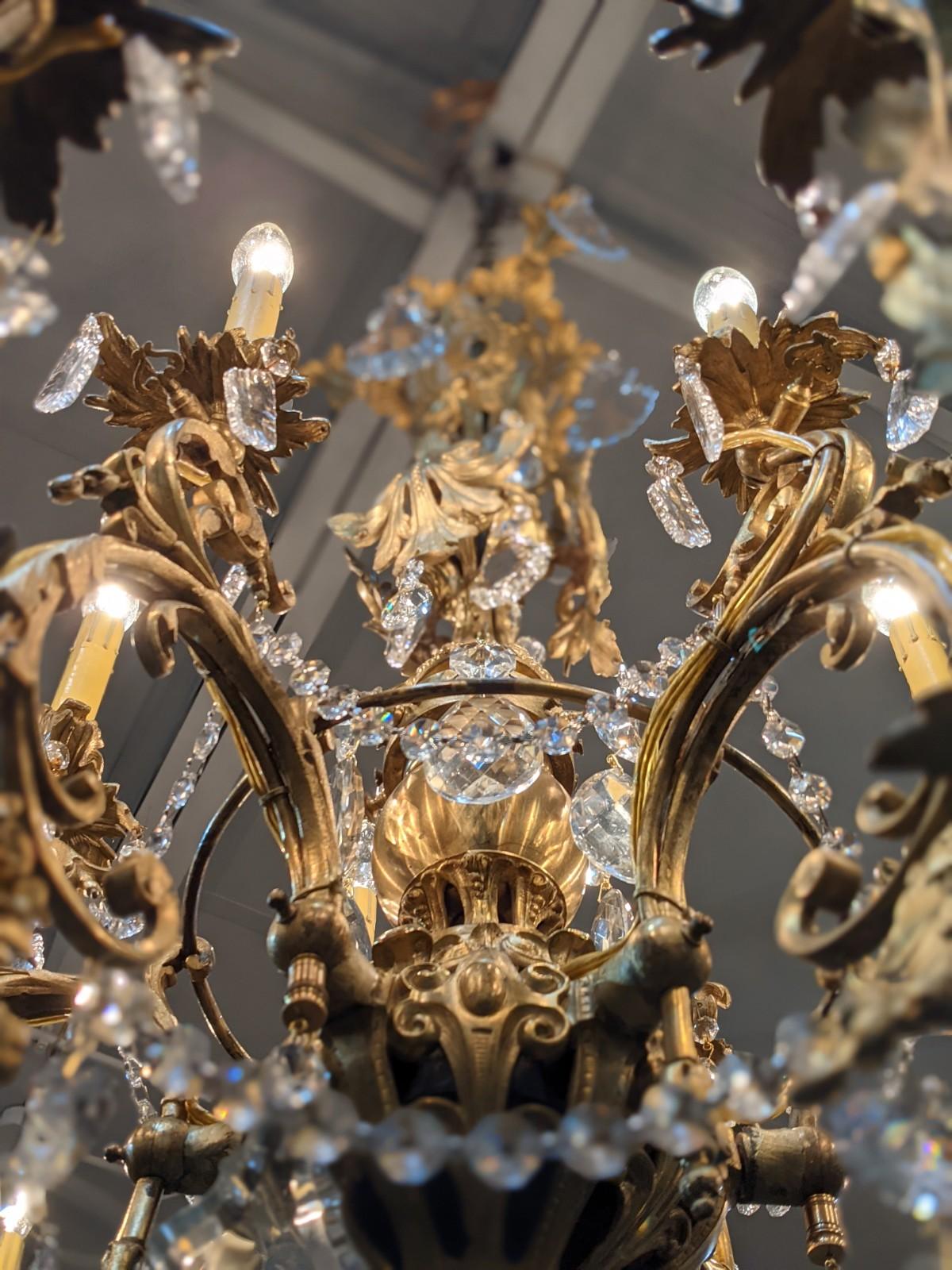 19th Century Crystal & Bronze Chandelier from France For Sale 2