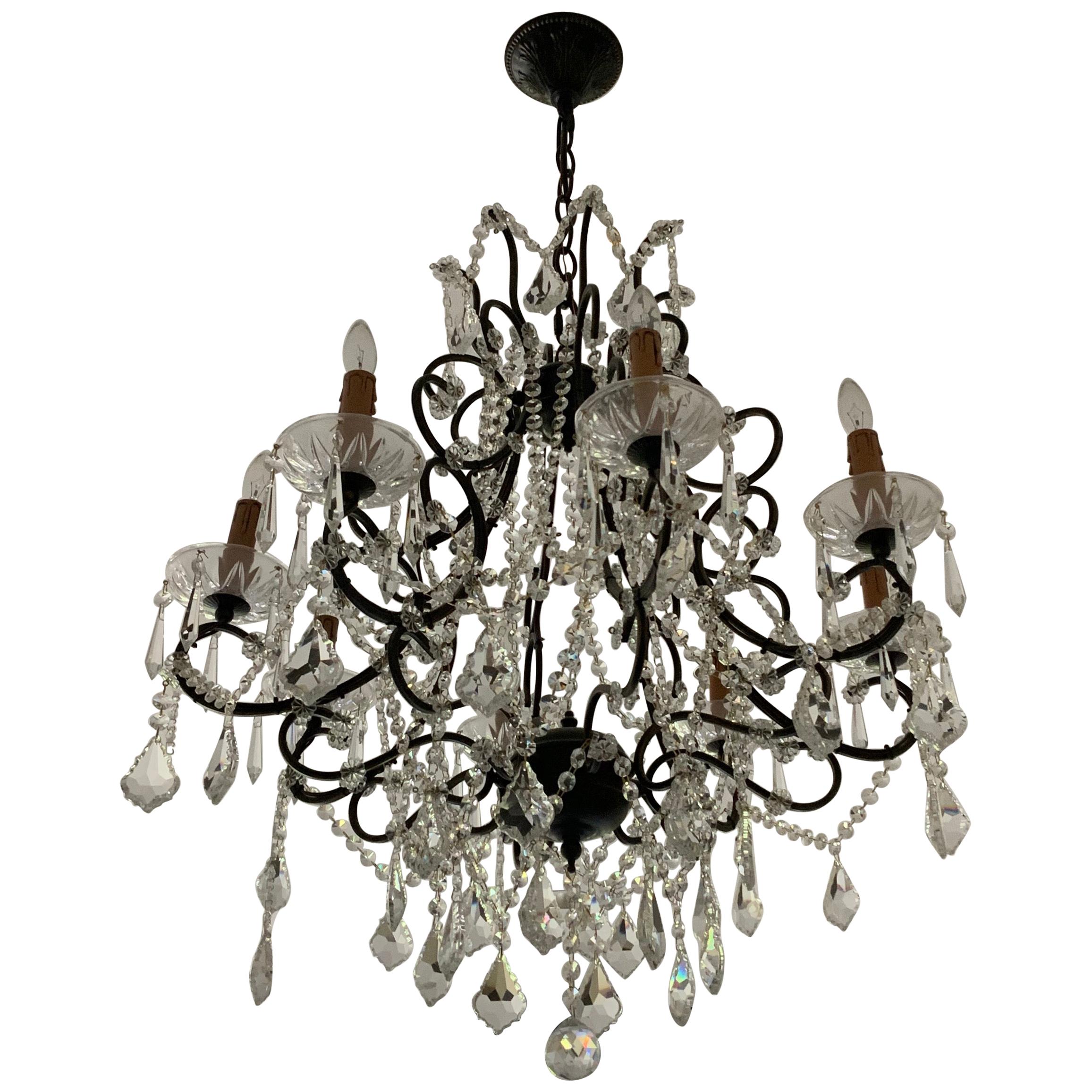 19th Century Crystal & Bronze Chandelier from France For Sale