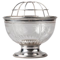 19th Century Crystal Flower Bowl with Silver in Louis Seize Style