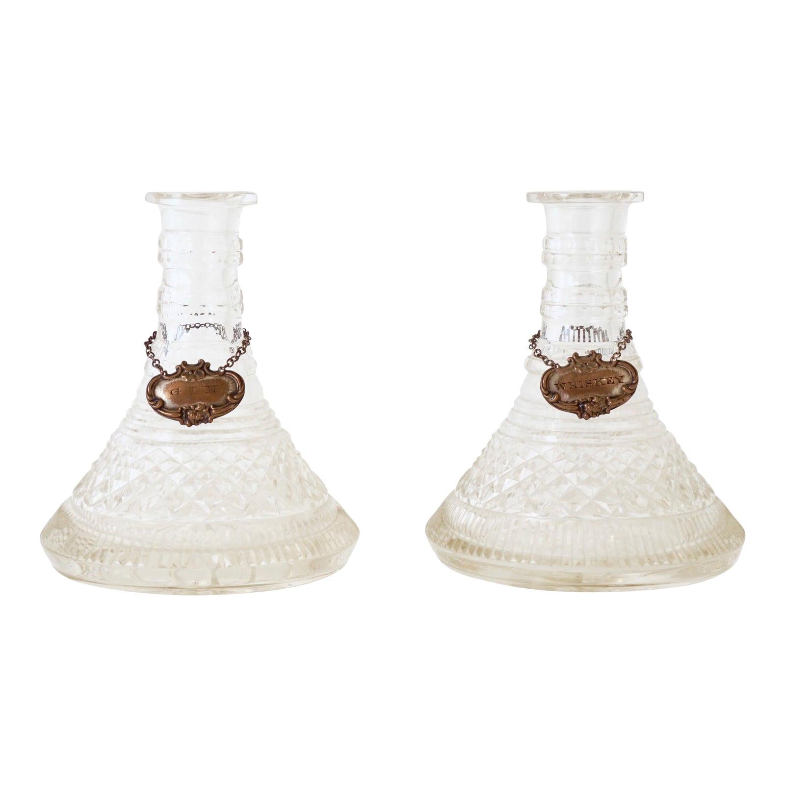 19th Century Crystal Glass Ships Decanters, Pair for Whiskey and Gin