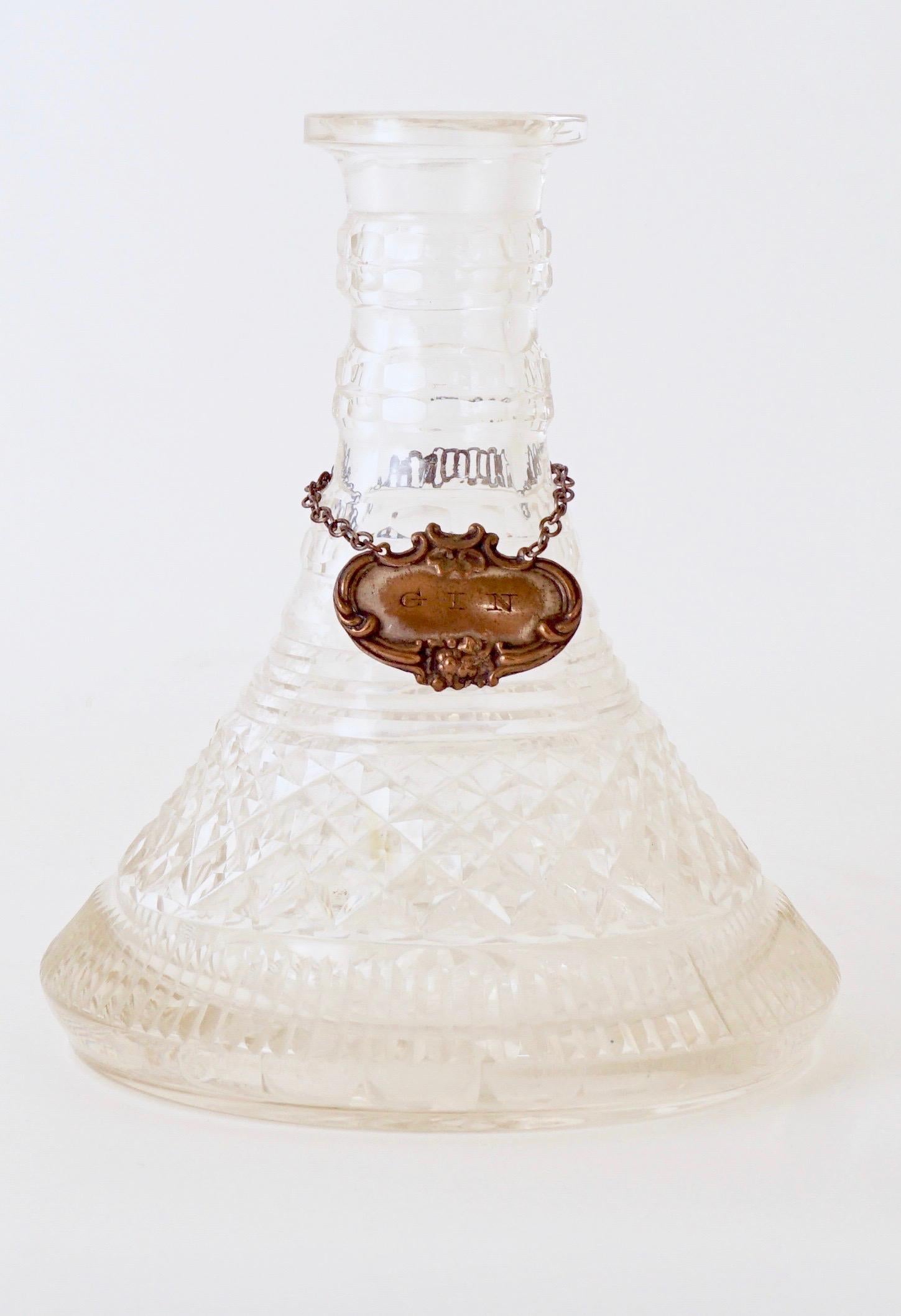 Late Victorian 19th Century Crystal Glass Ships Decanters, Pair for Whiskey and Gin For Sale
