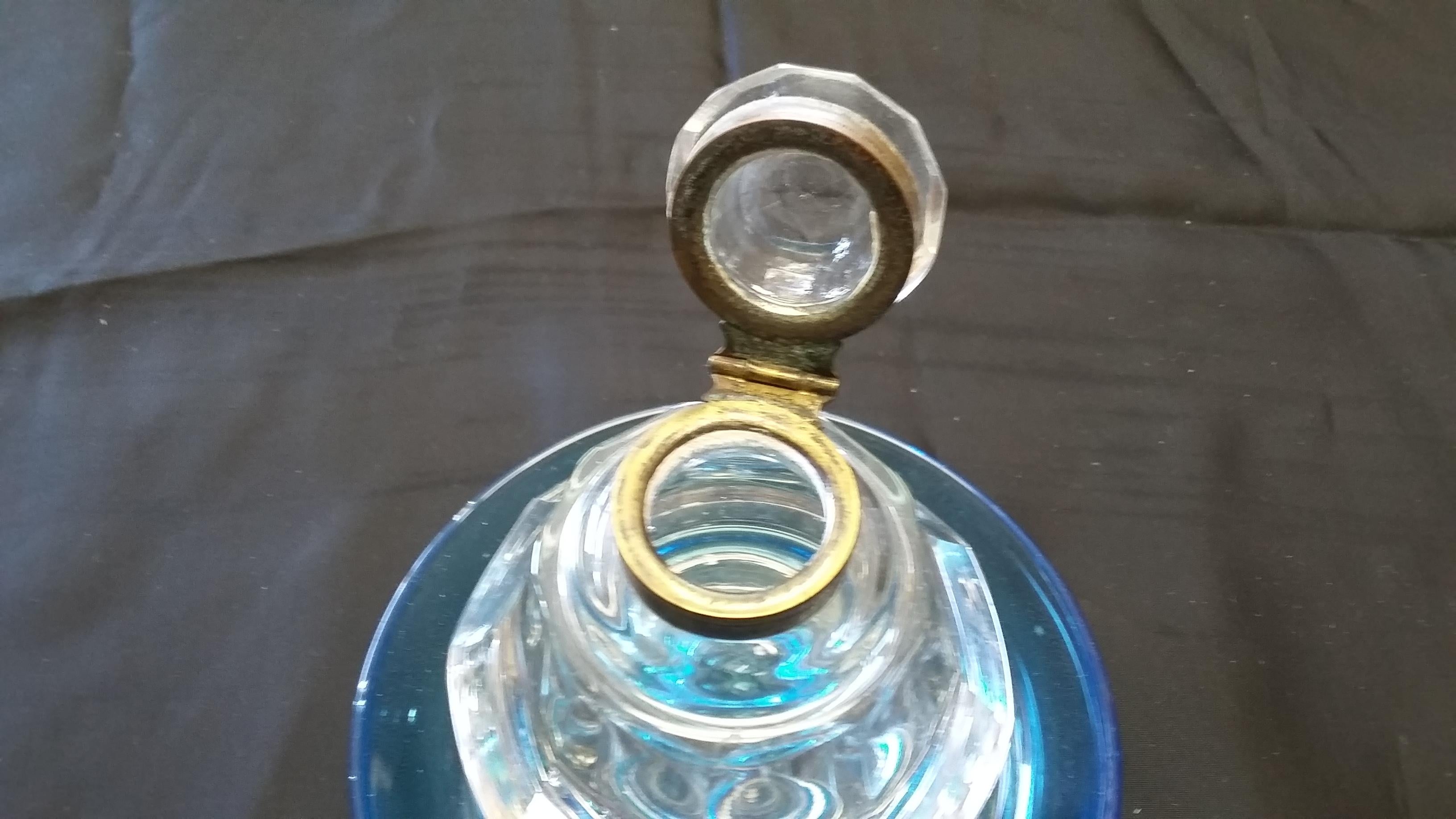 Beautiful light blue crystal inkwell American, circa 1888. An unusual piece with the base in light blue.