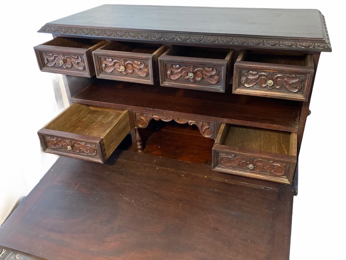 Renaissance Revival 19th Century Cuban Mahogany Wood Bargueno Desk For Sale