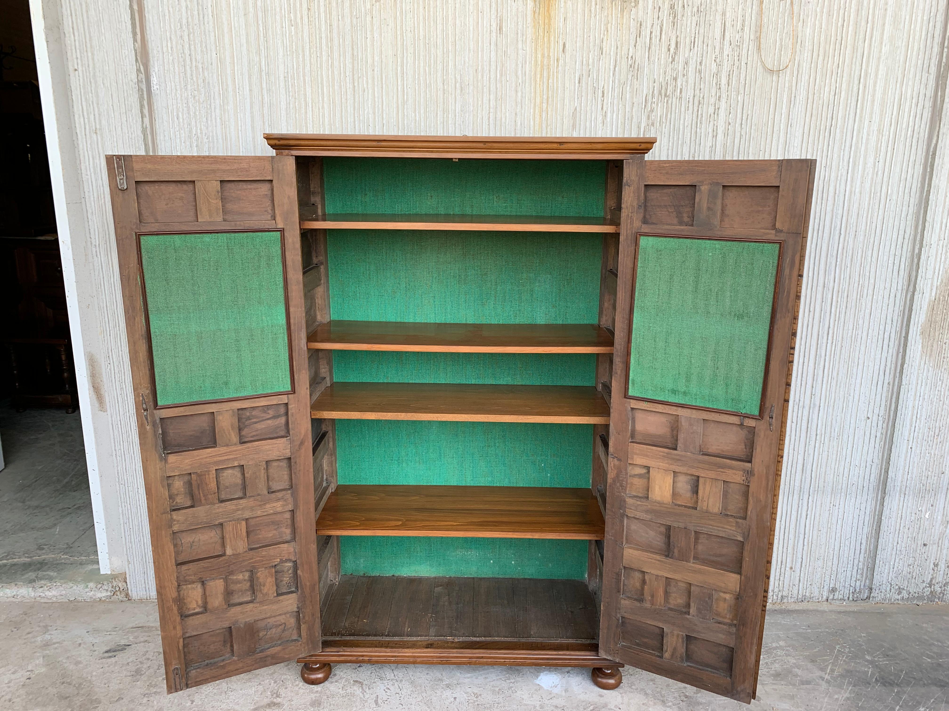 Hand-Carved 19th Century Cupboard or Cabinet, Walnut, Castillian Influence, Spain, Restored For Sale