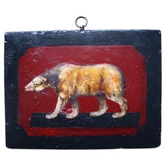 19th Century Curios Bear, Oil on Board Folk Art Painting