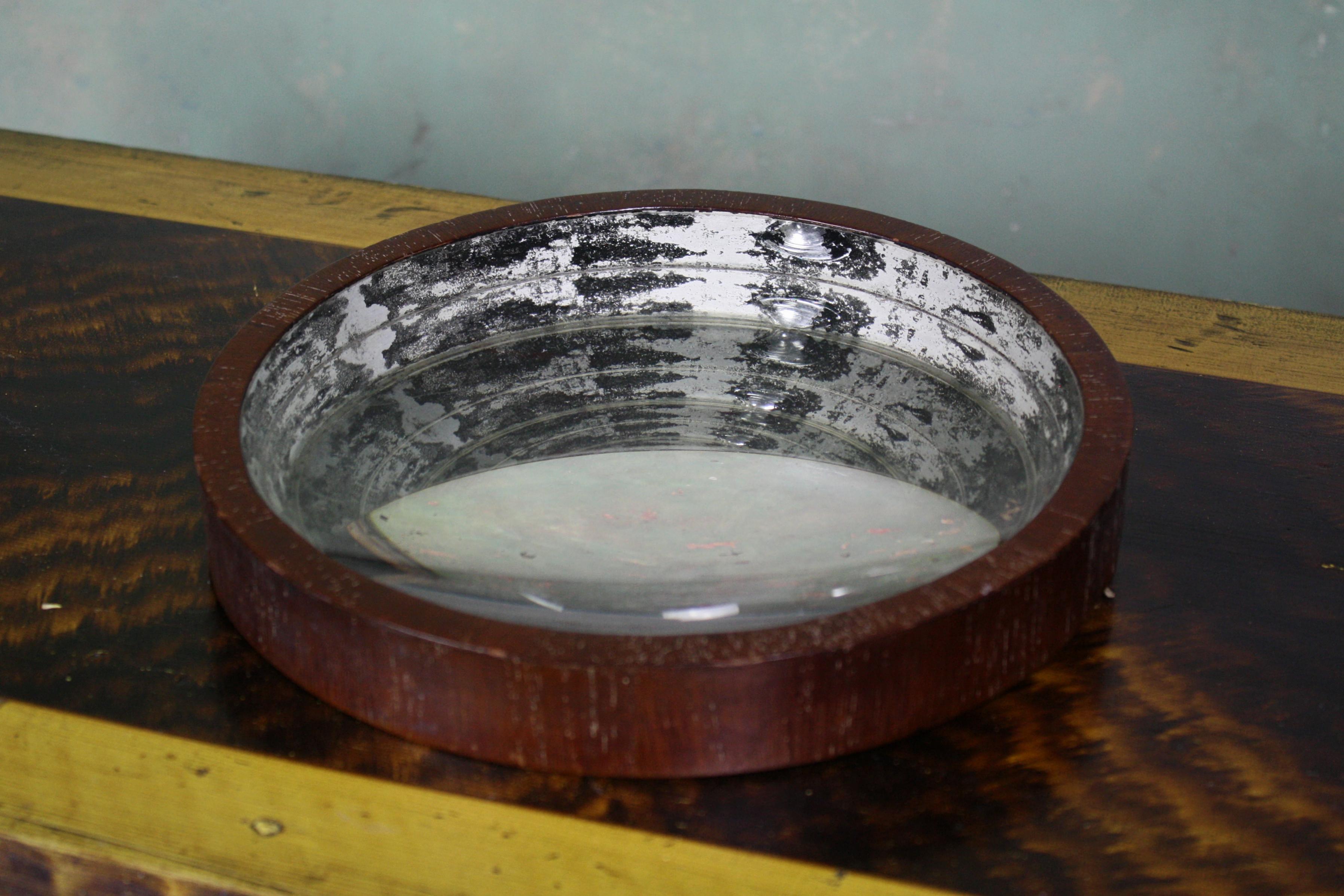 Victorian 19th Century Curious Convex Circular Mirror, with a Concave Lens Mahogany Frame