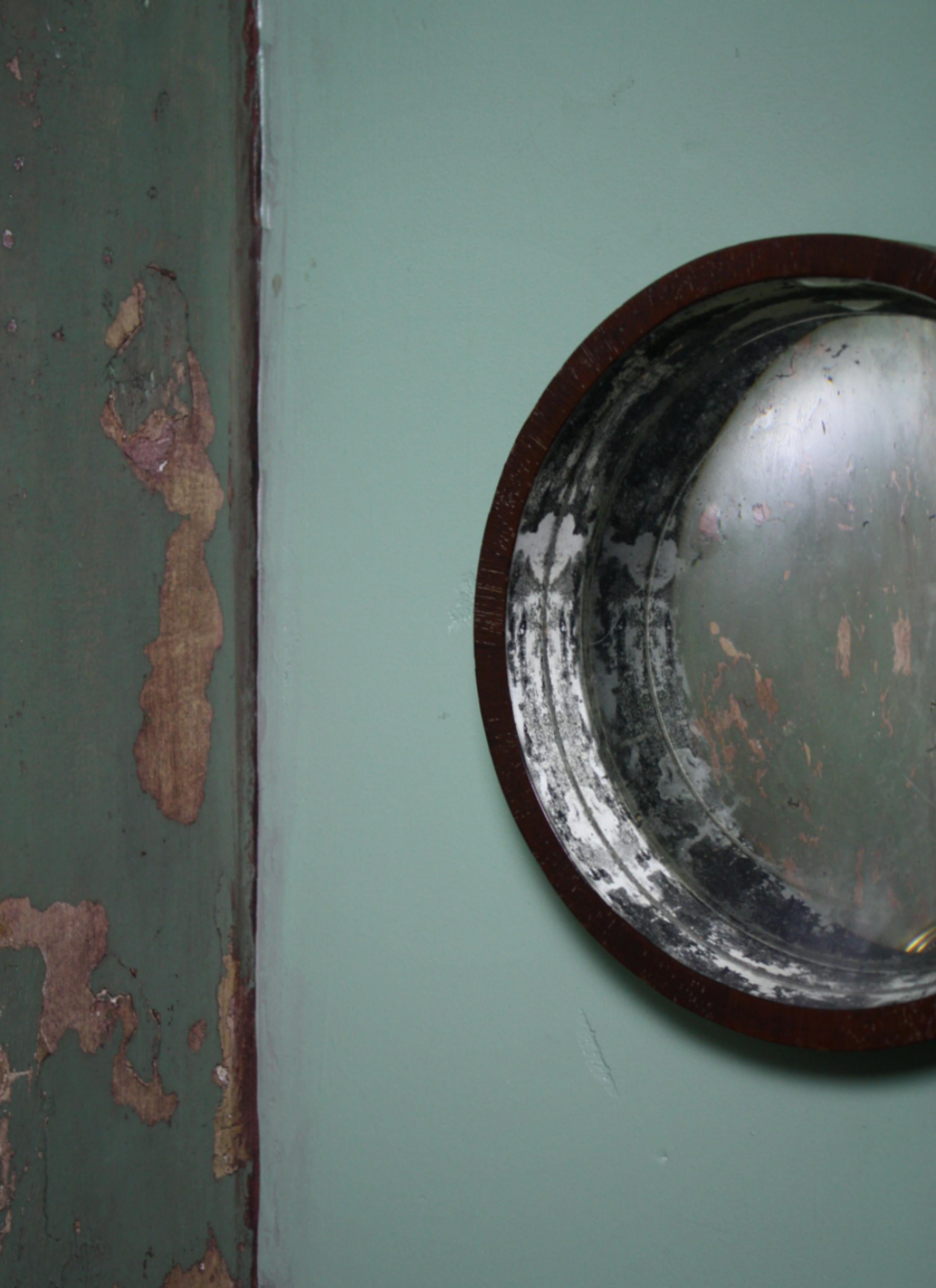 19th Century Curious Convex Circular Mirror, with a Concave Lens Mahogany Frame 4