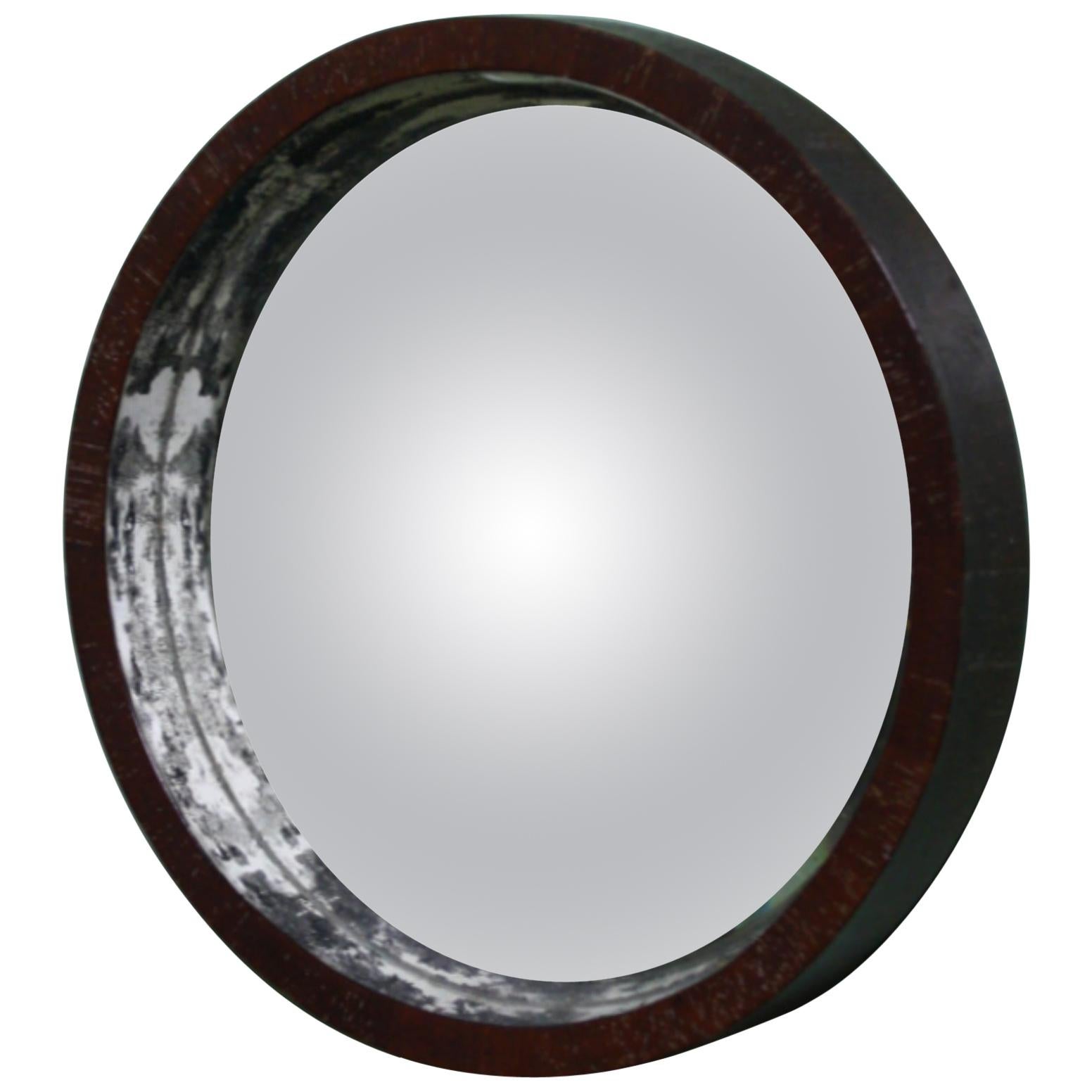 19th Century Curious Convex Circular Mirror, with a Concave Lens Mahogany Frame