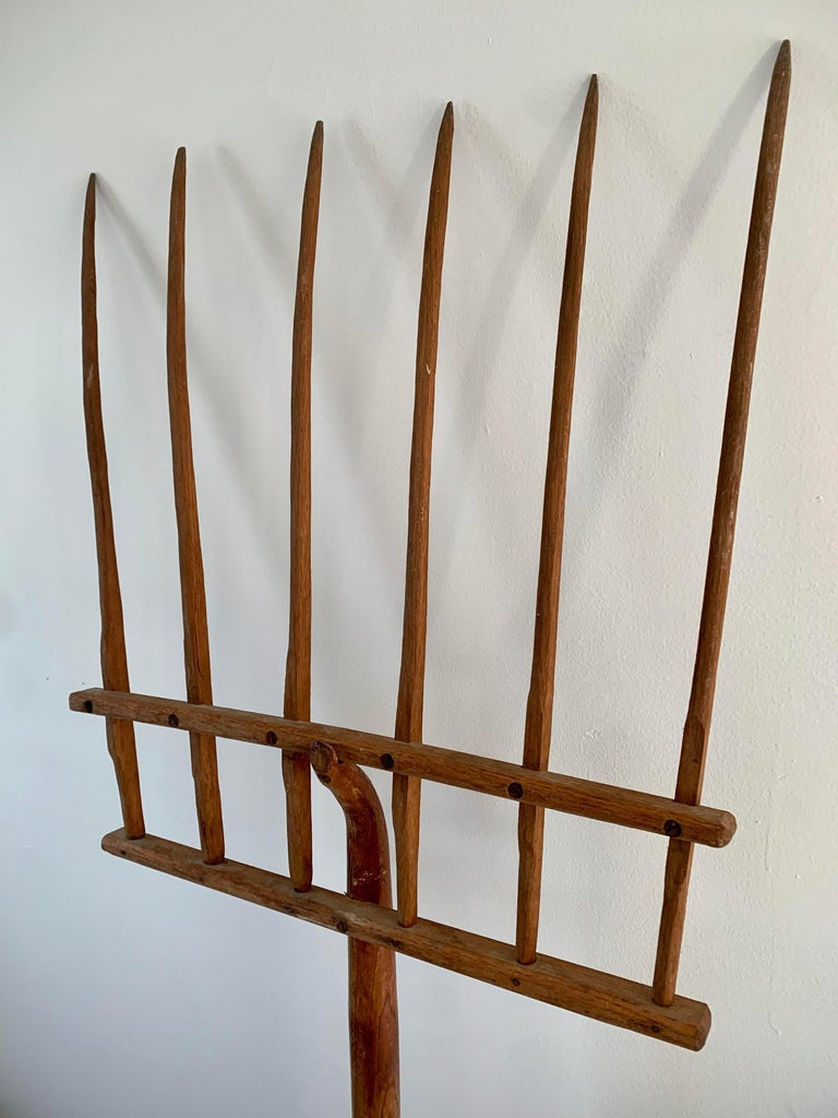 19th Century Custom Wall Mounted Wooden Pitchfork For Sale at 1stDibs