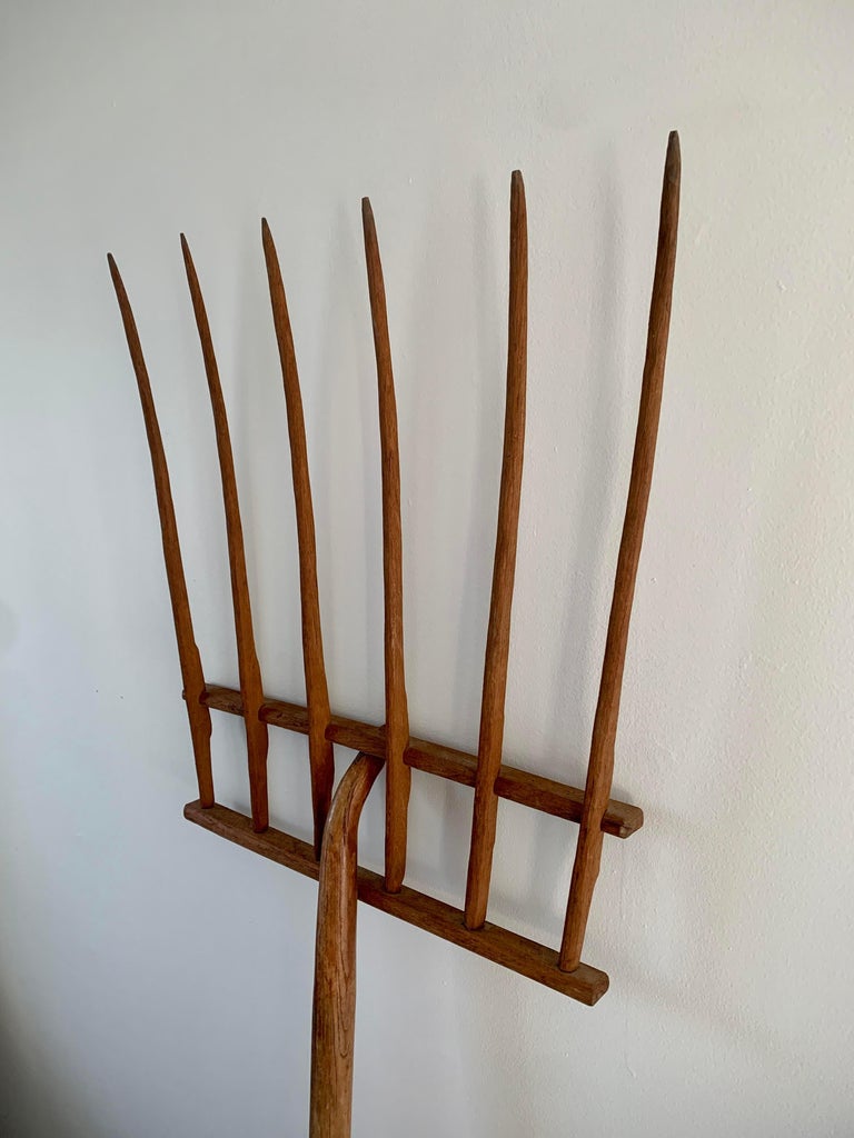 19th Century Custom Wall Mounted Wooden Pitchfork For Sale at 1stDibs