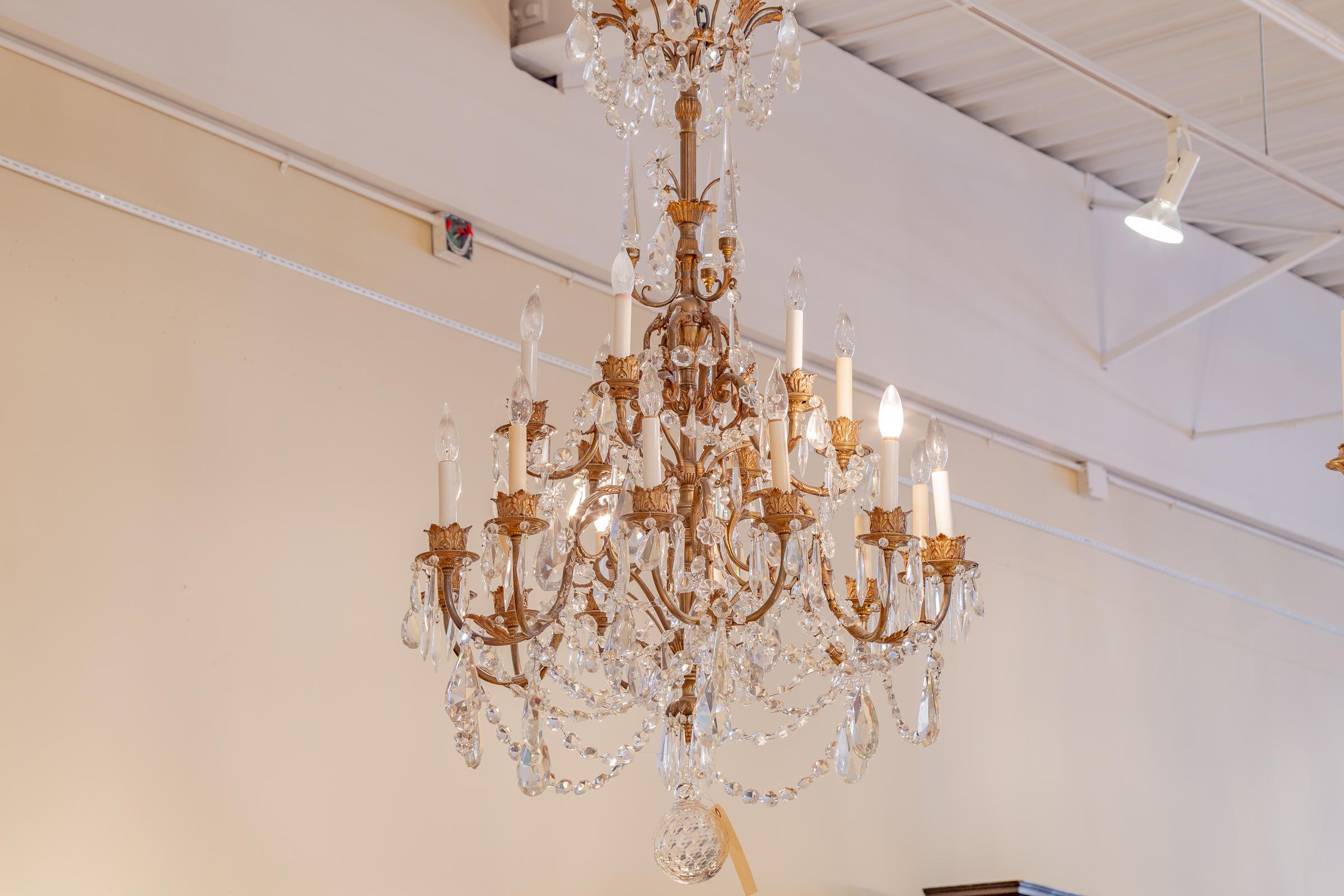 19th century French crystal and bronze chandelier. Fine detail 16 lights.