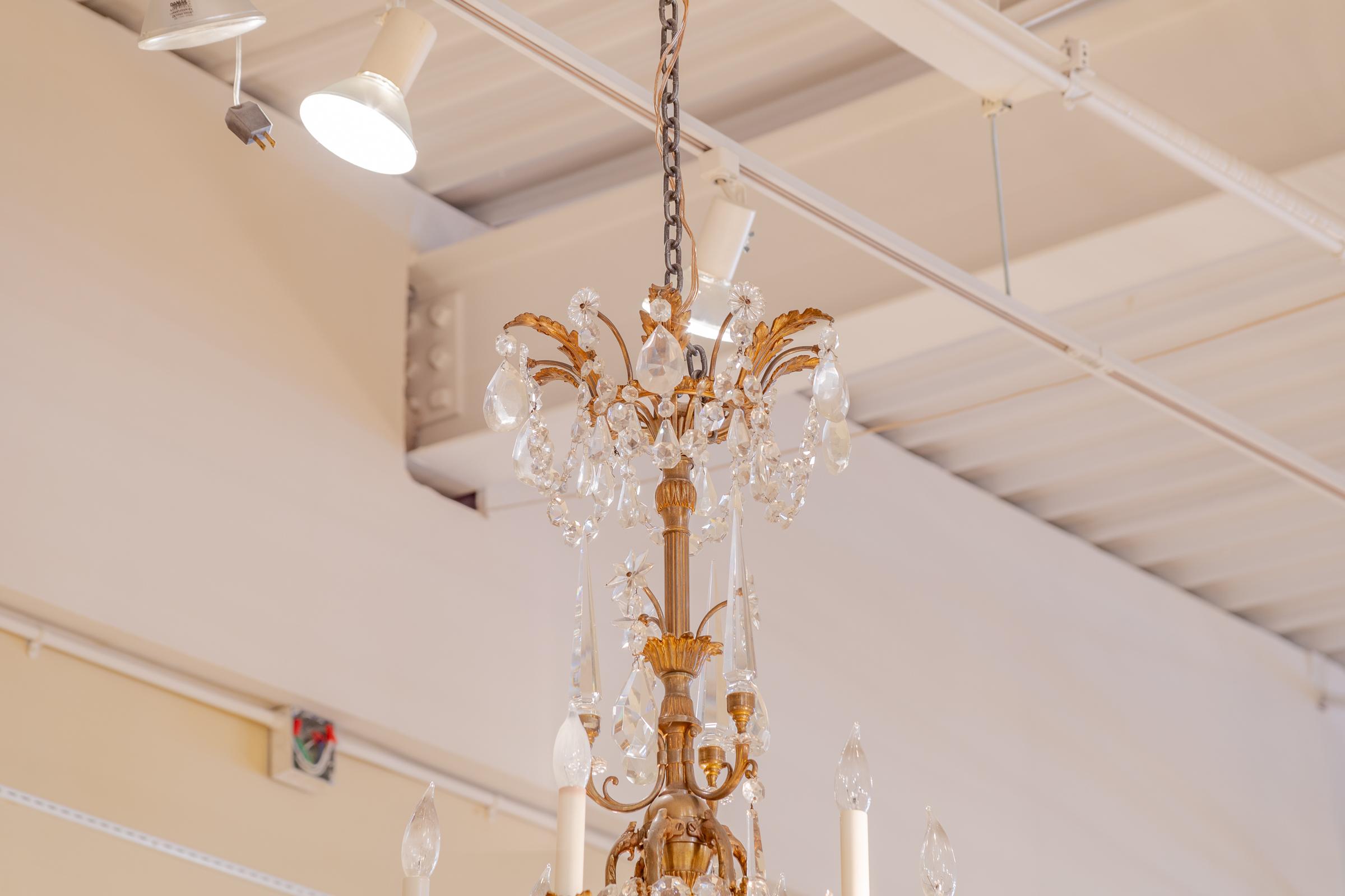 Louis XV 19th Century Cut Crystal and Bronze Chandelier For Sale