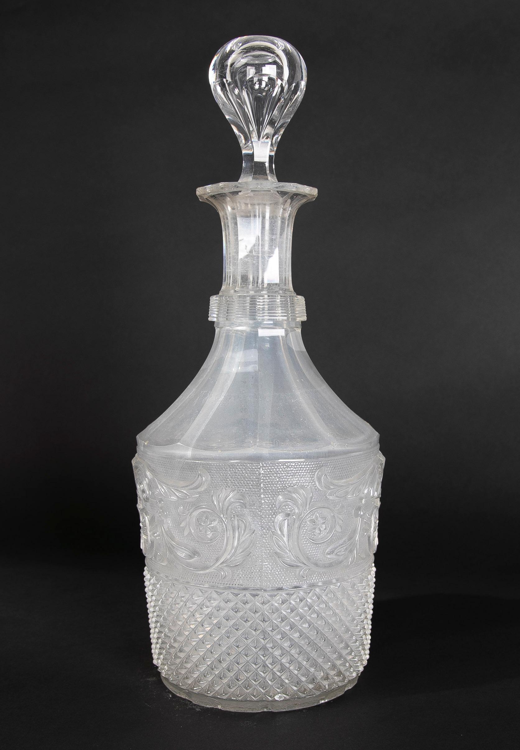 Glass 19th Century Cut Crystal Apothecary Bottle with Stopper For Sale